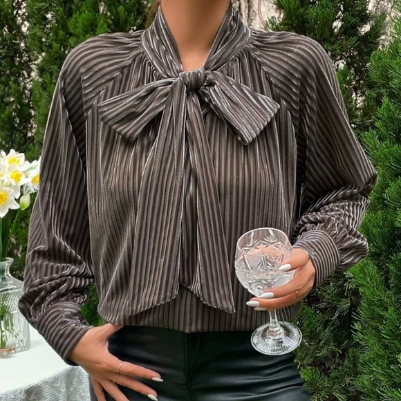 . Tops - Womens Tie Neck Raglan Sleeve Tie Front Blouse